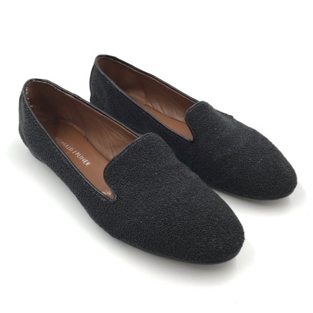 Donald J. Pliner Black Denda Caviar Beaded Slip On Flats Size 7.5